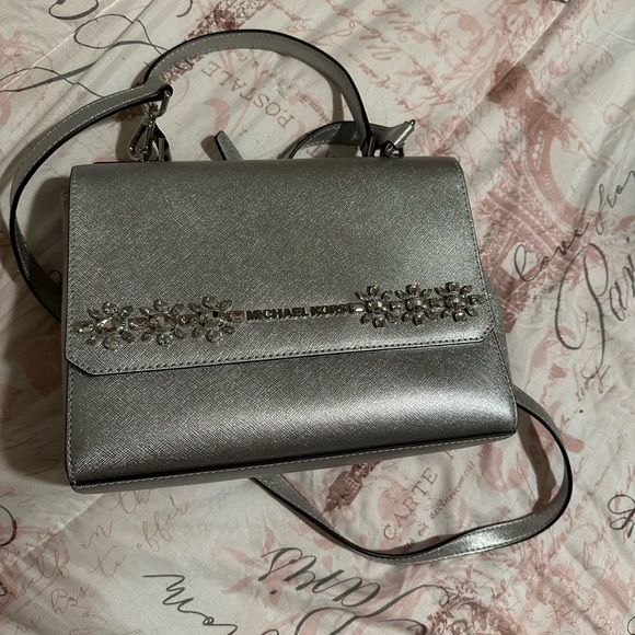 Michael Kors Handbags - Michael Kors Silver shoulder bag with crystal embellishments. New without tags.